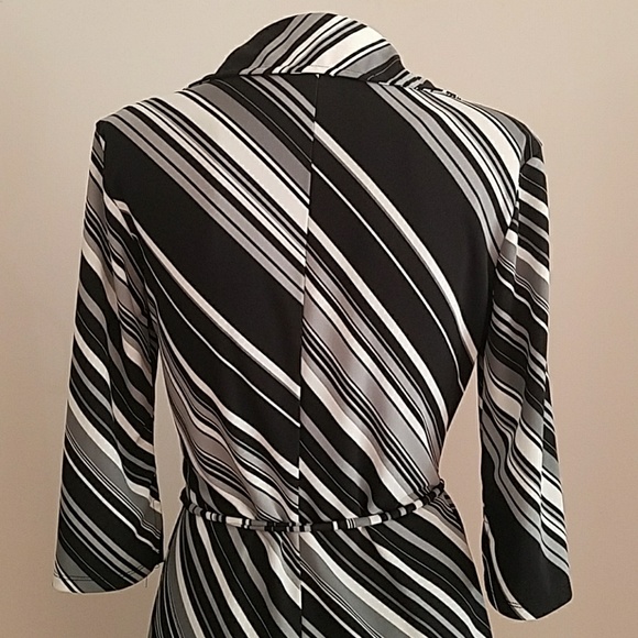 Express V-Neck Striped Belted Career Sheath Dress - Picture 6 of 8